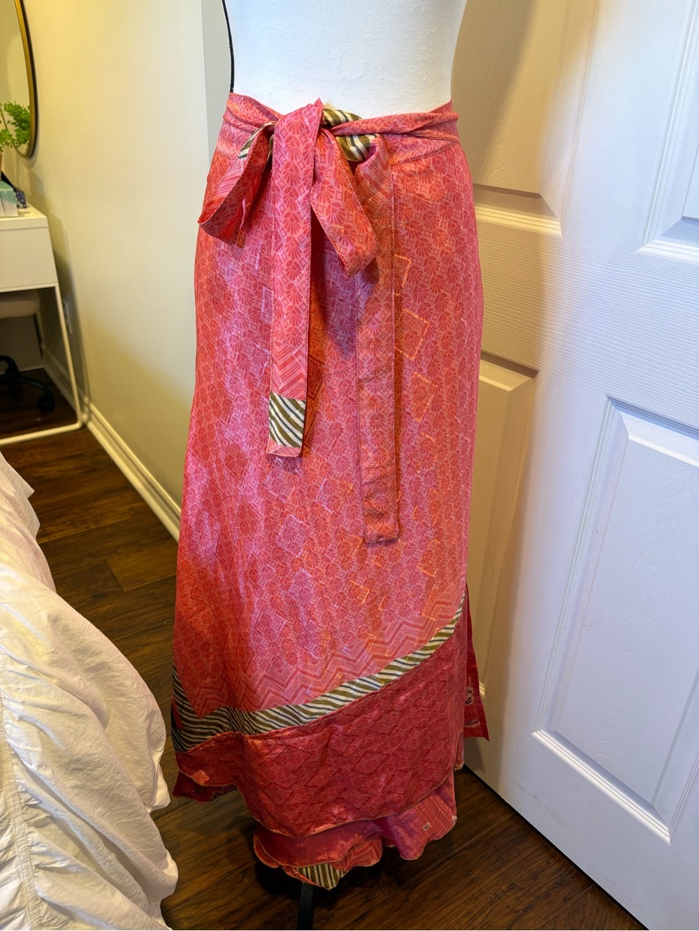 Darn Good Yarn Reversible Sari Silk Wrap Skirt Pink Plus Size Boho